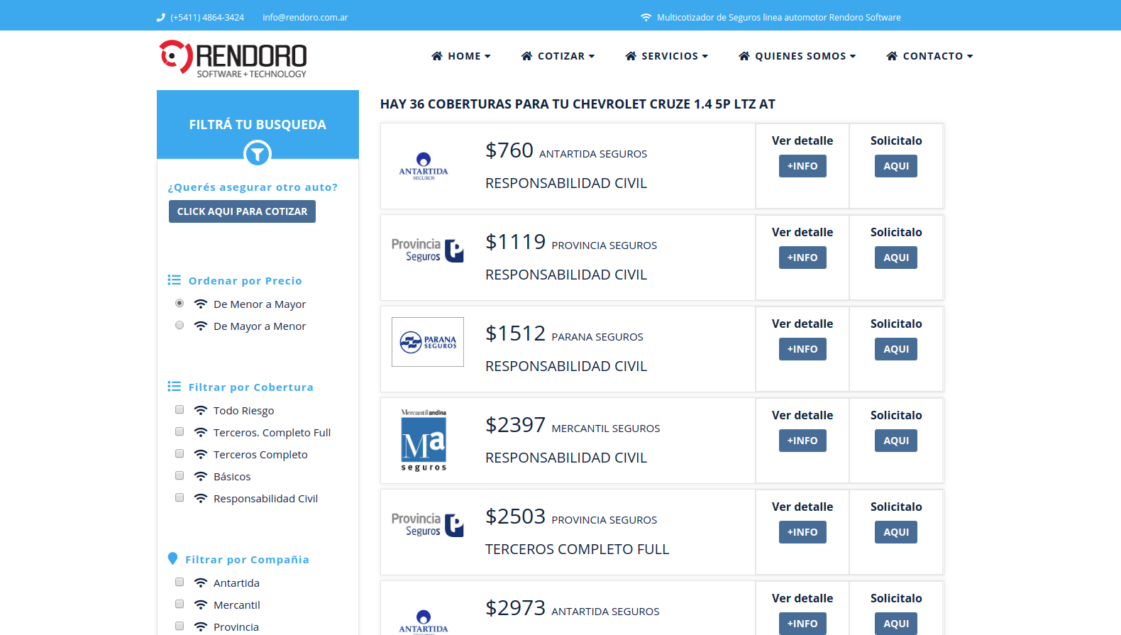 Cotizador de Seguros Rendoro Software